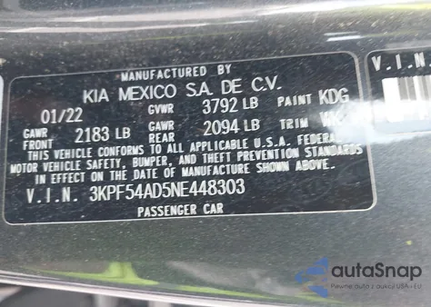 2022 Kia Forte Gt-Line из США, поврежденный, VIN 3KPF54AD5NE448303